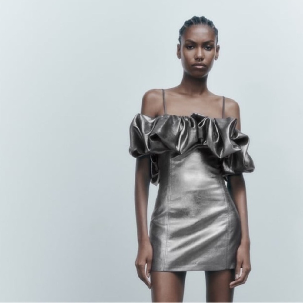 Zara NWT silver voluminous mini dress
